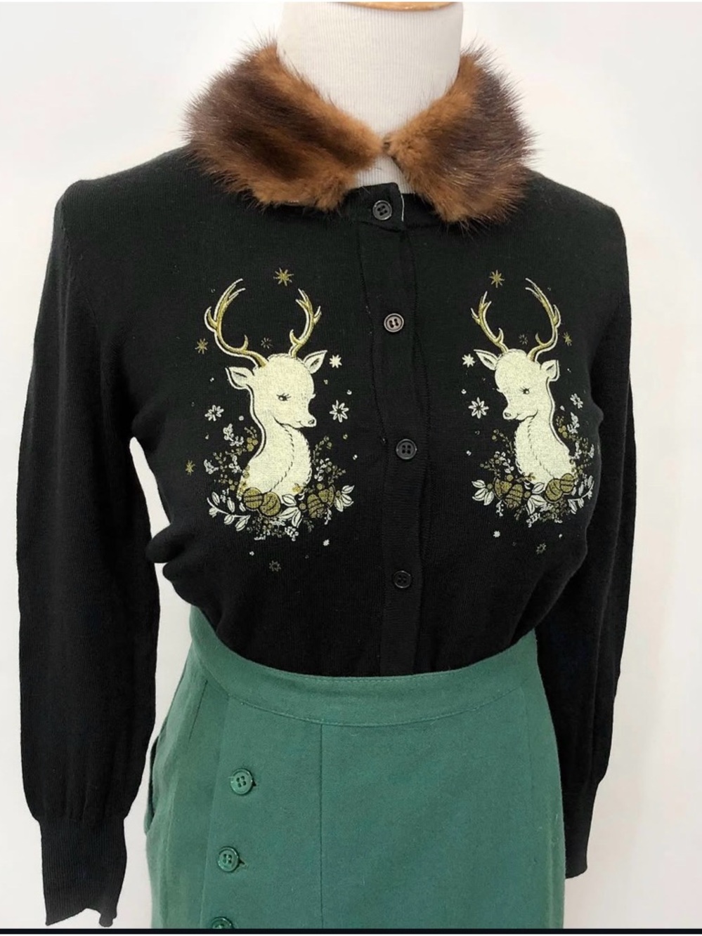 Mischief Made XL Oh Deer Cropped Cardigan Sweater